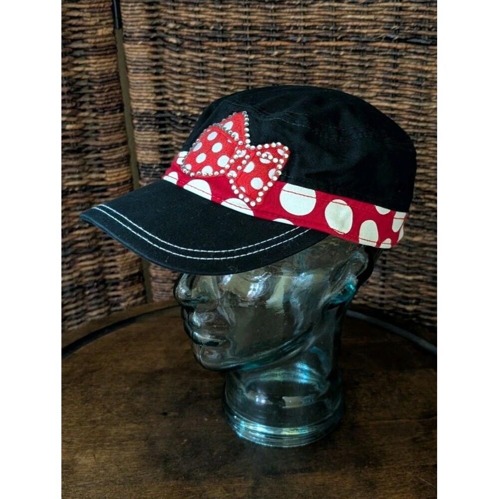 Disneyland Parks Minnie Mouse Cap Polka Dot Bow Rhinestones Bling Hat Vacation